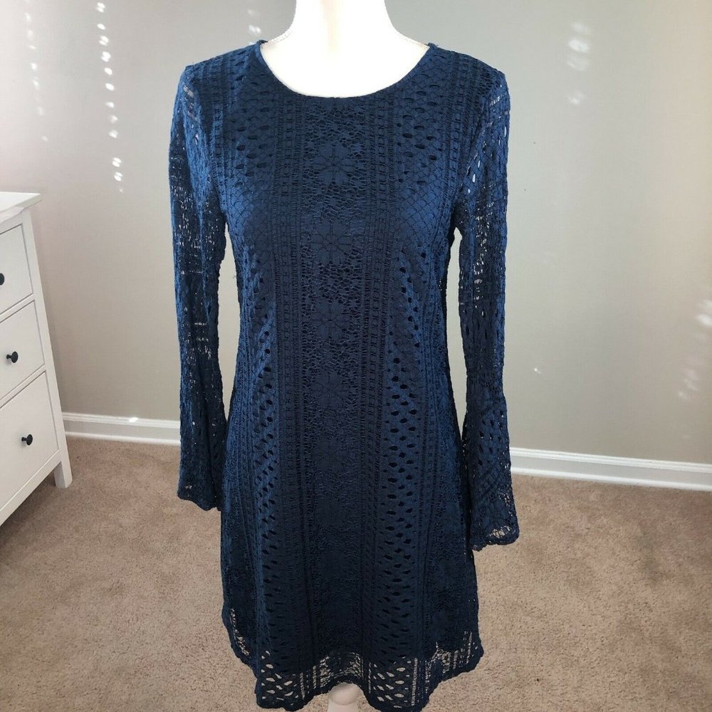 Francesca's Blue Lace A-Line Short Dress Medium